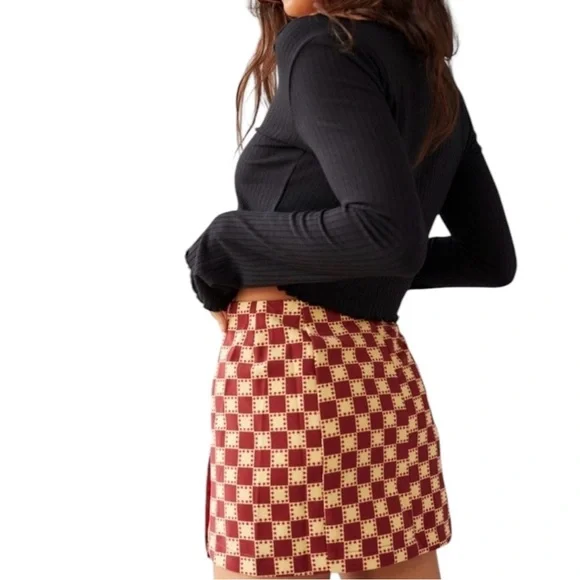 (Sold) Urban Outfitters Mini Skirt Women’s Size Small Red Yellow Check Print New - Picture 2 of 12